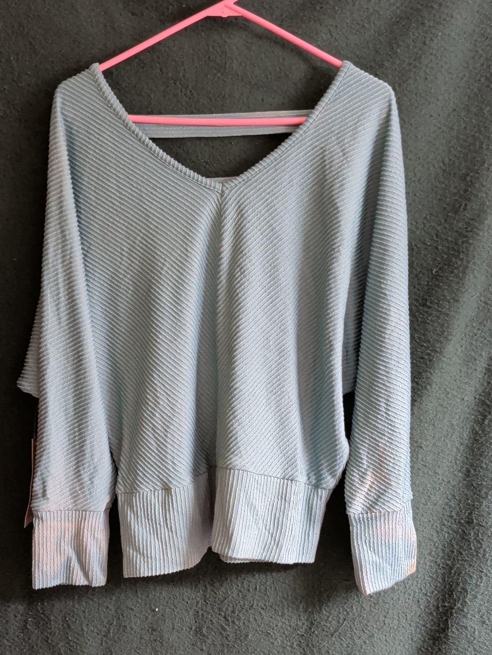 just be Green Ribbed V-Neck Sweater